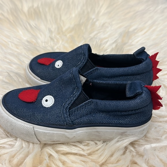 2/$25 Joe Fresh Toddler Jean Blue Slip-On Sneakers with Funny Face Size 7 - Picture 3 of 7
